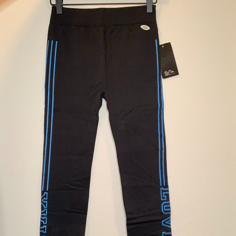 Coco Limon Fleece Black Leggings with Blue Strips L/XL